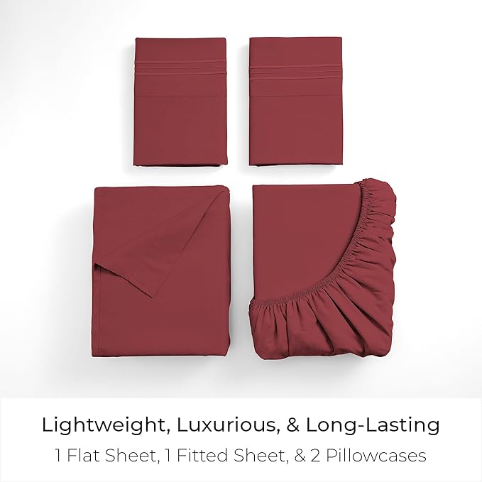 Mellanni King Sheets Set - 4 PC Iconic Collection Bedding - Hotel Luxury, Extra Soft, Cooling Bed Sheets - Wrinkle, Fade, Stain Resistant (King, Brick Red)