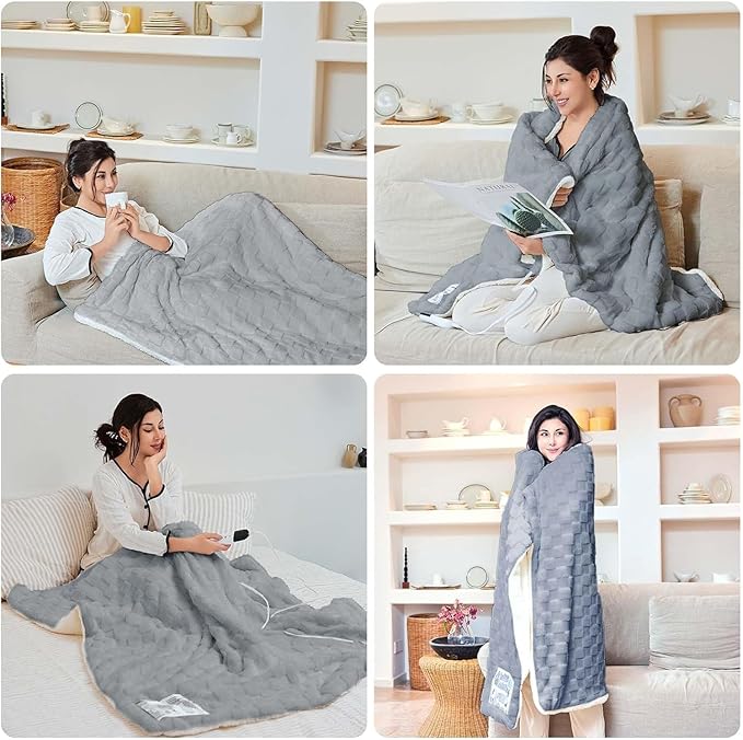 Electric Blanket, Heated Blanket with 6 Heat Levels & 10 Hours Auto Off, Soft Checked Flannel Fast Heating Blanket with ETL & FCC Certification (Gray, 72"X84")