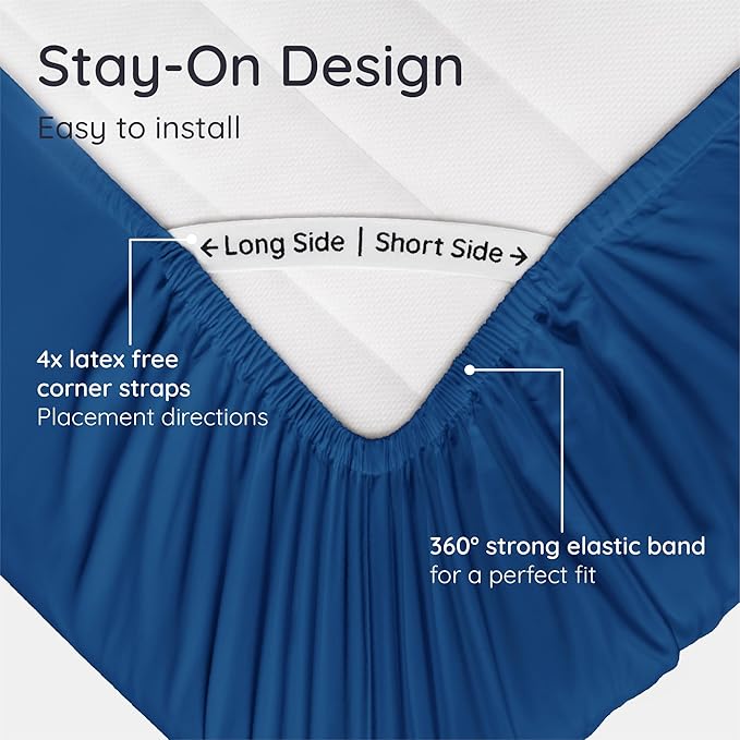 Bambaw 100% Viscose Derived from Bamboo King Size Fitted Sheet, Cooling, Navy Blue