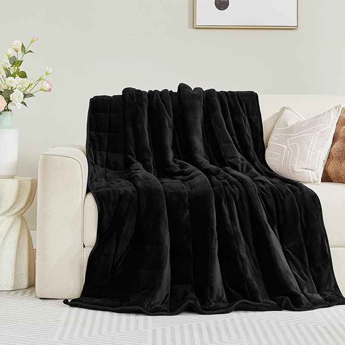 Sherpa Fleece Adult Weighted Blanket, 15 Pounds Dual Sided Soft Plush Blanket for Couch Bed Sofa, Heavy Thick Blankets with Glass Beads Great for Sleep, 60 x 80 inches, Black on Both Sides