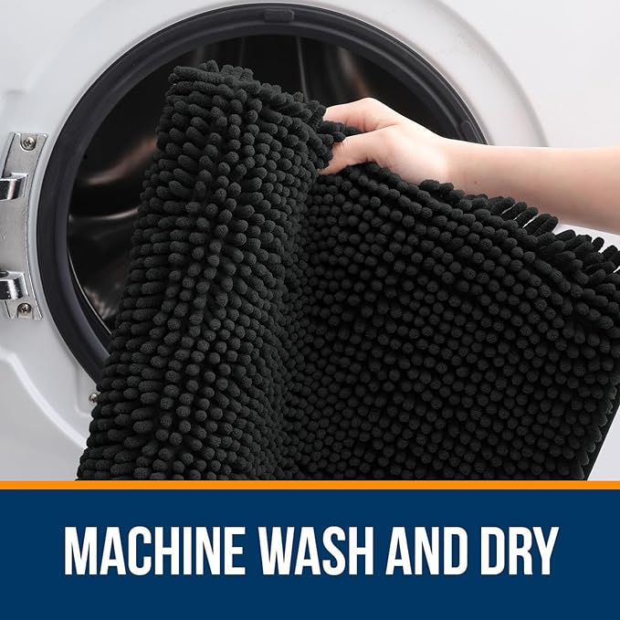 OLANLY Bathroom Rugs 44x32, Extra Soft Absorbent Chenille Bath Rugs, Rubber Backing Quick Dry, Machine Washable Bath Mats for Bathroom Floor, Tub and Shower, Home Decor Accessories, Black
