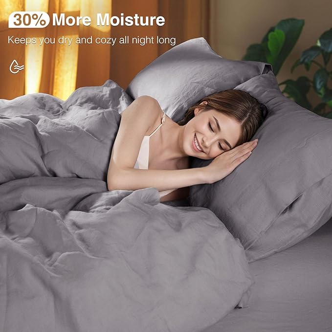 SONORO KATE 100% French Linen Duvet Cover King Size, Soft Breathable for Hot Sleepers, Moisture Wicking & Durable Cover Set - Zipper Closure & 4 Corner Ties Duvet Covers 3 Piece (Dark Grey,King)