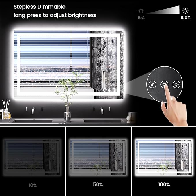 48X30 LED Bathroom Mirror with Lights, Anti-Fog, Backlit + Front Lit, Lighted Bathroom Vanity Mirror for Wall, Memory Function, Dimmable, Tempered Glass, Shatter-Proof, ETL Listed