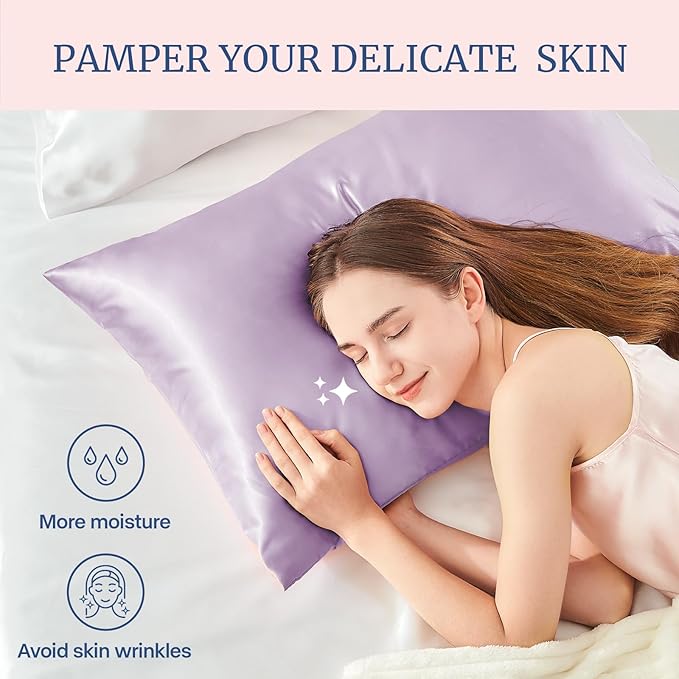 BEDELITE Satin Pillowcase for Hair and Skin, Super Soft Similar to Silk Pillow Cases 4 Pack with Envelope Closure, Cooling Pillowcases for Women Men (20"x30" Queen Size, Lavender)
