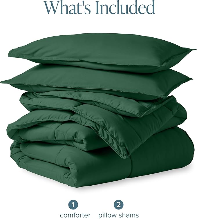 Bare Home Comforter Set - Oversized Queen Size - Ultra-Soft - Goose Down Alternative - Premium 1800 Series - All Season Warmth (Oversized Queen, Forest Green)