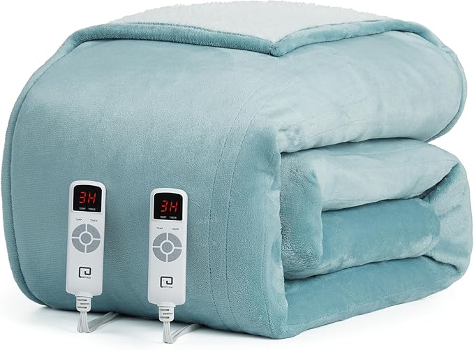 EHEYCIGA Heated Blanket King Size - 9 Heating Levels, 10 Hour Auto Off, Soft Cozy Sherpa Washable Dual Control Blanket, 90 x 100 Inches