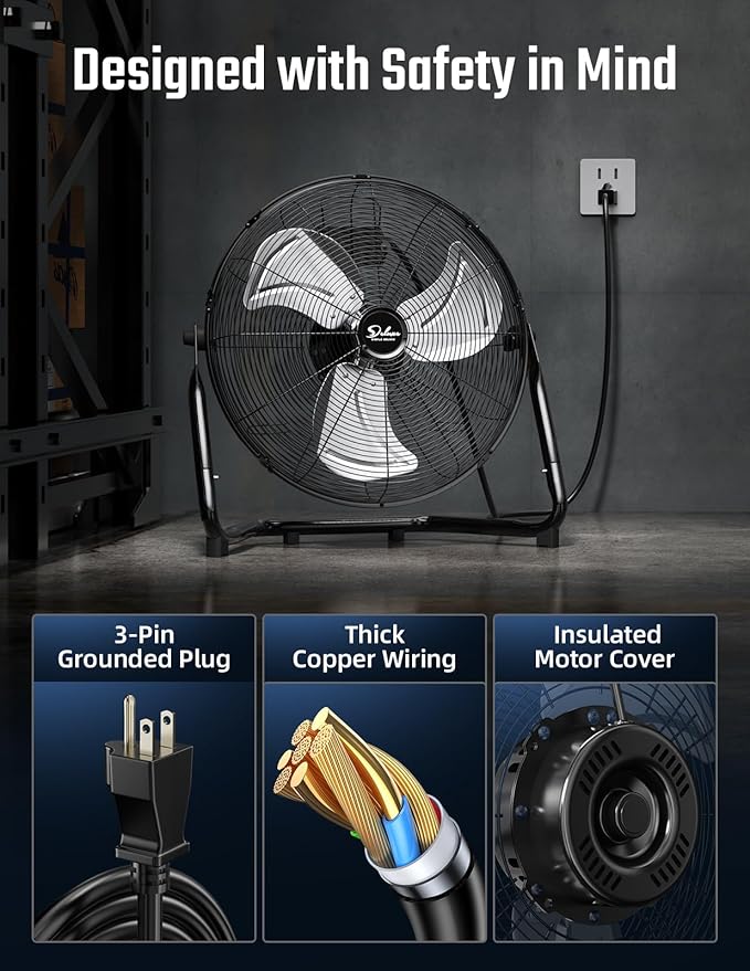 Simple Deluxe 12 Inch 3-Speed High Velocity Heavy Duty Metal Industrial Floor Fans Quiet for Home, Commercial, Residential, and Greenhouse Use, Outdoor/Indoor, Black, HIFANXFLOOR12VX2