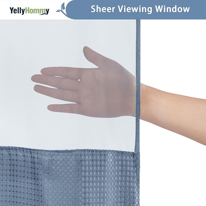 YellyHommy No Hook Shower Curtain with Snap in Liner Set Less Time Waffle Shower Curtain for Bathroom 75" L x 72" W Sky Blue