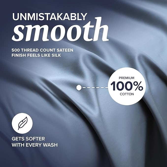 Beckham Hotel Collection Full Sheet Set 100% Cotton, 500TC Luxury Sateen Bedding, 16” Deep Pocket, Moisture-Wicking, 4-Piece, Dark Gray