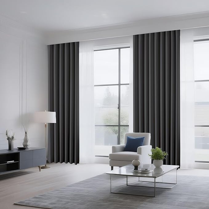 CUCRAF Dark Grey Blackout Curtains 45 inch Length 2 Panels Set, Rod Pocket Room Darkening Drapes for Bedroom Living Room, Insulated Thermal Light Blocking Window Curtain (W52 x L45 Inch)