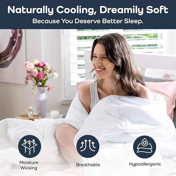 Olive + Crate 100% Cooling Bamboo Comforter from Viscose - Twin XL Size - Hypoallergenic, Breathable & Moisture-Wicking Bedding - All Season Lightweight Plush Design - Organic Bamboo White Comforter