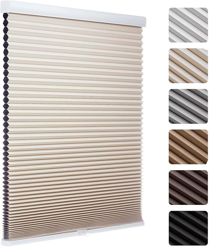 MYshade 1.5-Inch Cellular Cordless Blackout Shades,Thermal Insulating Noise Reducing Waterproof Blinds,Honeycomb Window Treatments for Indoor Light Control (Beige-39 W x 72" H)