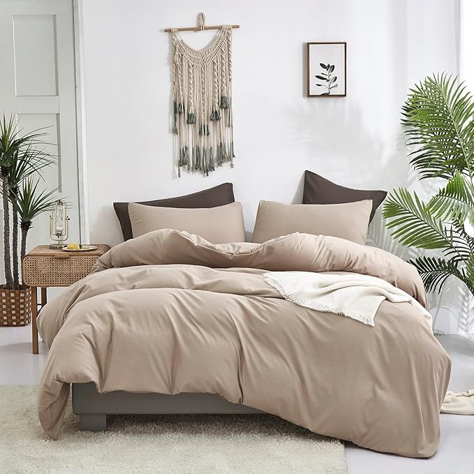 KAREVER Deep Champagne Comforter Set King Cream Coffee Bedding Set Khaki Blanket Women Soft Dark Champagne Bedding Set Men Breathable Taupe Comforter Set King