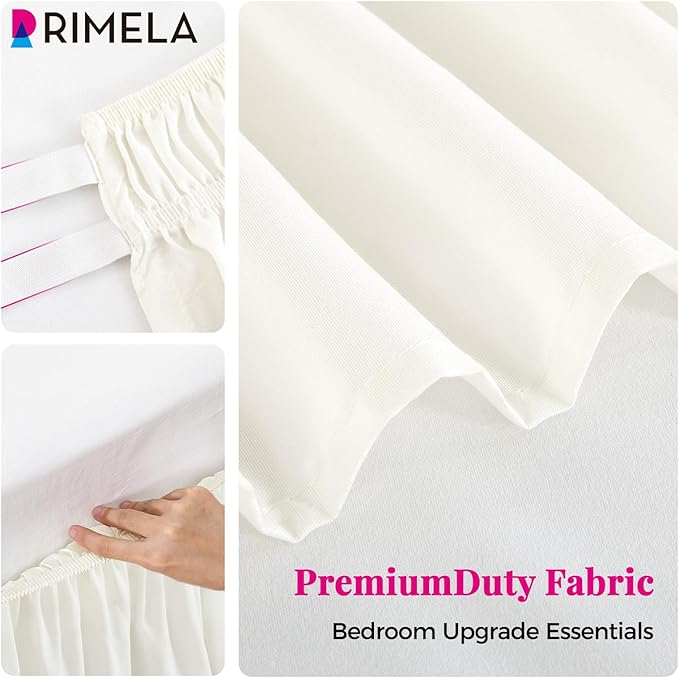 RIMELA White Bed Skirt Queen Size 15" Drop, Elastic Bedskirt for Box Spring & Adjustable Bed, Soft and Solid Fabric, Easy to Install Machine Washable Wrinkle & Fade Resistant, Warm White Dust Ruffle
