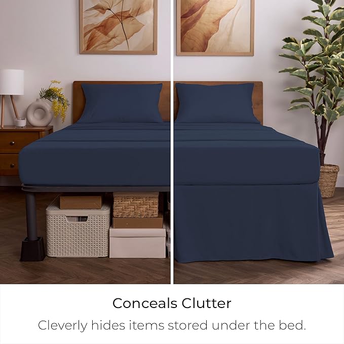 Mellanni Bed Skirt Twin XL Size - Bed Skirting - 15-Inch Tailored Drop Pleated Dust Ruffle - Hotel Luxury Bedding - Wrinkle, Fade, Stain Resistant - 1 Bedskirt (Twin XL, Navy Blue)