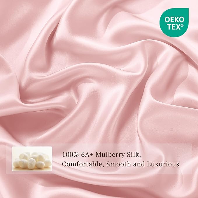 THXSILK 100% Pure Mulberry Silk Duvet Cover Set 3 Piece, 6A+ Grade Luxury Soft Bedding Silk Sheets for Hair and Skin, 1 Pcs Quilt/Comforter Cover with 2 Zippered Pillowcases (Charming Pink, Full)