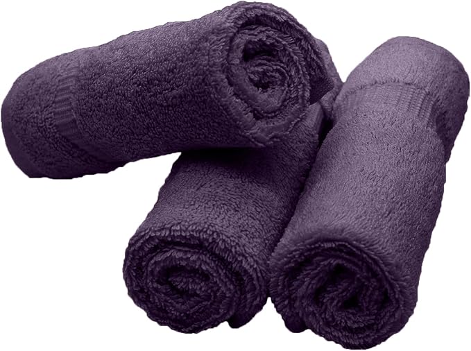 Luxury Hotel & Spa Collection, 100% Turkish Cotton 700 GSM Cloth, for Body wash, Makeup Remover & Facial Cleaning, Baby, face, Dobby Border Soft washcloths Towel Set 13" X 13", Plum, Set of 6