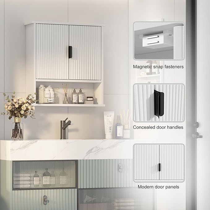 Bathroom Wall Cabinet,Farmhouse Medicine Cabinet for Bathroom with 2 Doors,Wall Mounted Medicine Cabinets Over Toilet Storage Cabinet for Laundry Room/Kitchen/Living Room,White,23 x 24