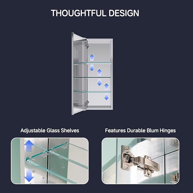 Medicine Cabinet 12" x 30", Bathroom Medicine Cabinet with Mirror, Recessed Medicine Cabinets with Adjustable Shelves, Soft-Closing Door, and Aluminum Alloy Frame - Reverse Installation, Silver