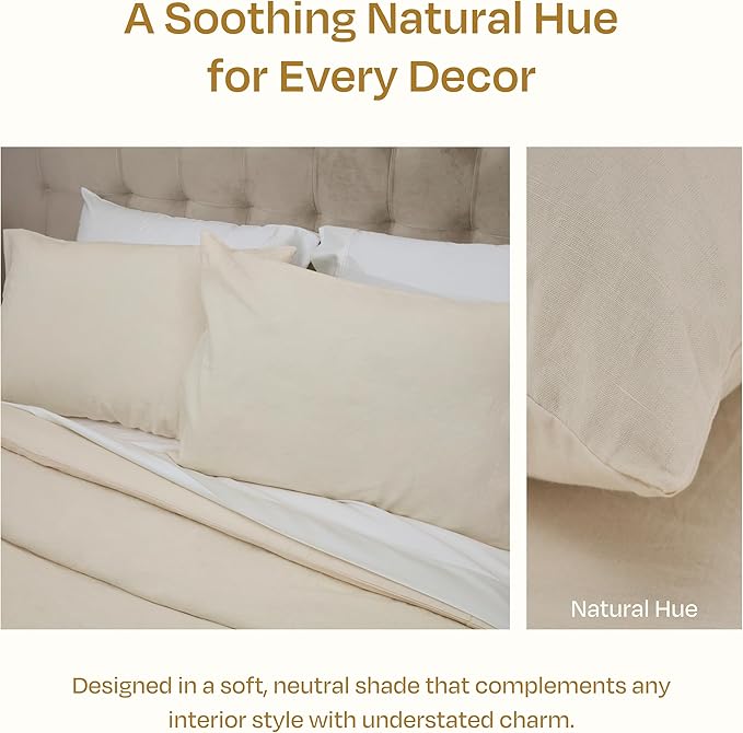 California Design Den King Size Duvet Cover Set, 3 Piece Duvet Cover & Sham Set Textured Natural Duvet Cover 106" x 90" to Fit King Size Duvet (Linen-Natural, King)