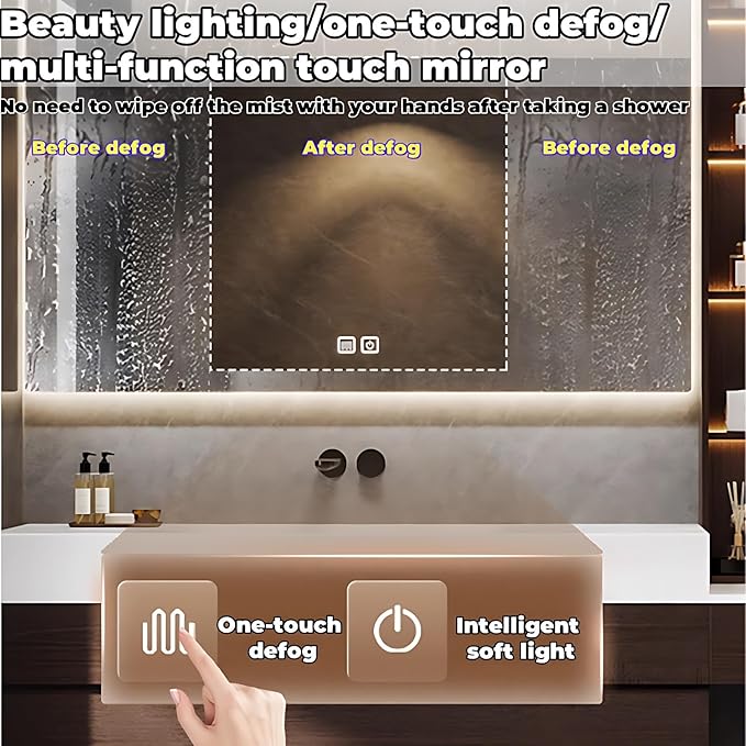 Bathroom Vanity with Sink - Luxury Bathroom Sink Cabinet, Floating Vanity with Smart Defogging Mirror & Storage Drawer, Multi-Layer Solid Wood Panel - Complete Accessories (92")