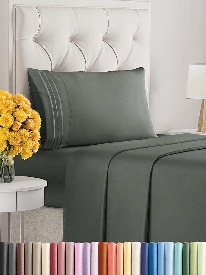 Twin Size 3-Piece Sheet Set - Extra Soft, Breathable & Cooling - Hotel Luxury Durable Bed Sheets - Deep Pockets, Easy-Fit & Wrinkle-Free - Gunmetal Grey Oeko-Tex
