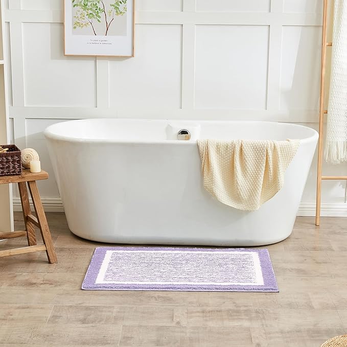 CozeCube Bath mats for Bathroom Non Slip, Fluffy Absorbent Microfiber Bath mat Washable, Aesthetic Bathroom Rugs, Long Purple Bath mat, Lavender, 47" x 24"