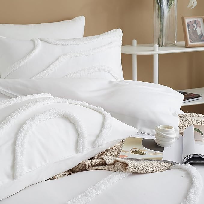 Cupocupa King Size Comforter Set;Beige Comforter Boho Tufted Lightweight Bedding Sets 3PCS Comforter Soft Jacquard Comforter with 2 Pillow Cases for All Season