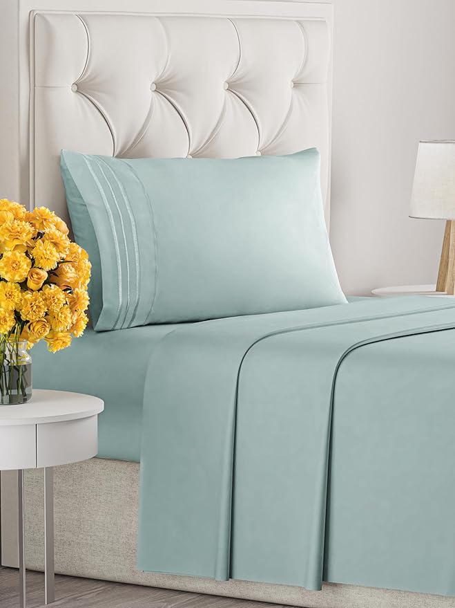 Twin Size 3 Piece Sheet Set - Extra Soft, Breathable & Cooling Sheets - Hotel Luxury Durable Bed Sheets for Women & Men - Deep Pockets, Easy-Fit & Wrinkle-Free Sheets - Light Teal Oeko-Tex Bed Sheets