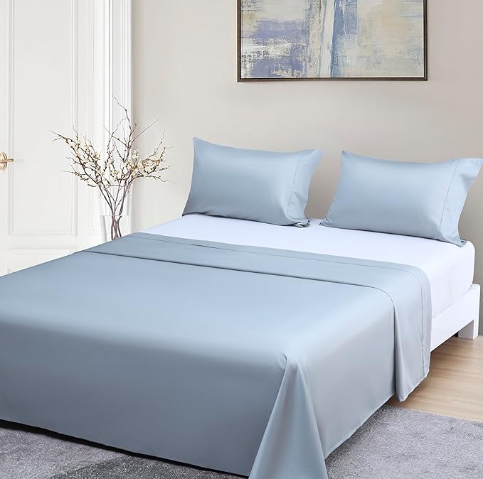Beckham Hotel Collection King Sheet Set 100% Cotton, 500TC Luxury Sateen Bedding, 16” Deep Pocket, Moisture-Wicking, 4-Piece, Gray