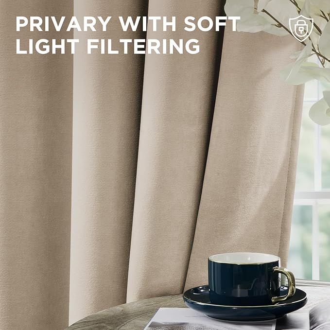 Joydeco Latte Coffee Velvet Curtains 90 Inches 2 Panels, Luxury Thermal Insulated Soft Curtains for Bedroom & Living Room, Room Darkening Velvet Drapes, Rod Pocket (52W x 90L)