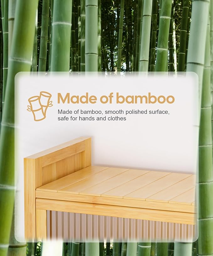 Over The Toilet Storage Shelf with Drawer, Above Bamboo Bathroom Organizer Cabinet with Anti-Tip and Waterproof Feet Pad Design, Freestanding Shelf for Bathroom (Bamboo)