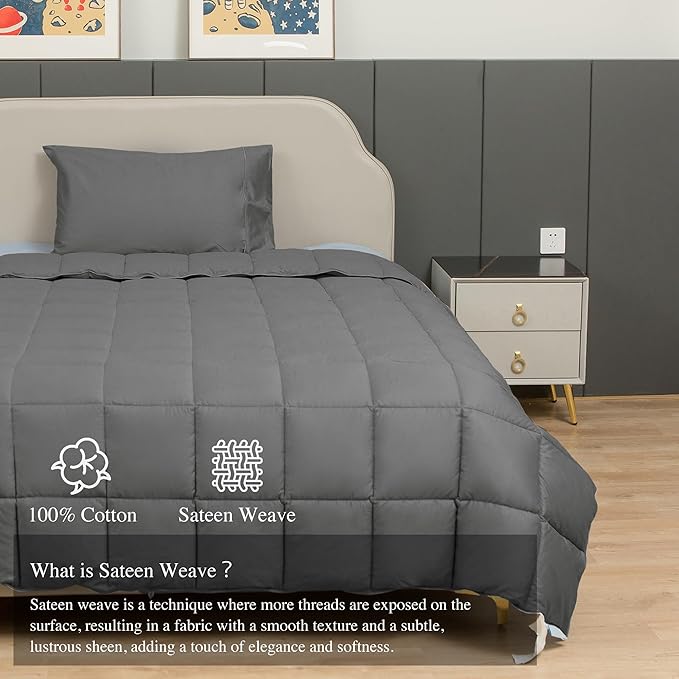 sunflower Comforter Duvet Insert Queen Size Steel Gray Down Alternative Filling Cotton Shell All Season Hypoallergenic Warm Breathable Noiseless Machine Washable with Corner Taps
