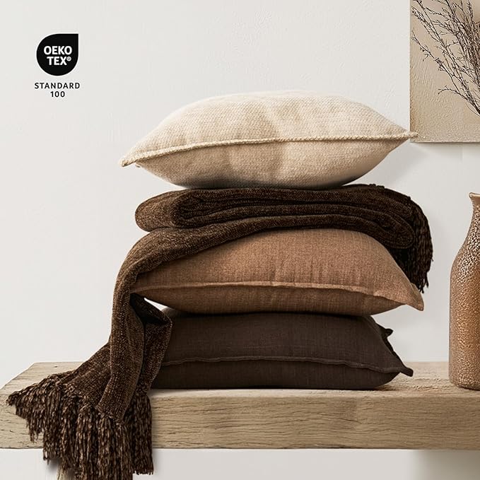 EVERGRACE Soft Chenille Throw Blanket for Couch, Cozy Plush Fuzzy Decorative Chenille Knit Throw Blanket with Tassels, Lightweight Blanket and Throws for Bed Sofa Gift Home Decor, Dark Brown 60"x80"