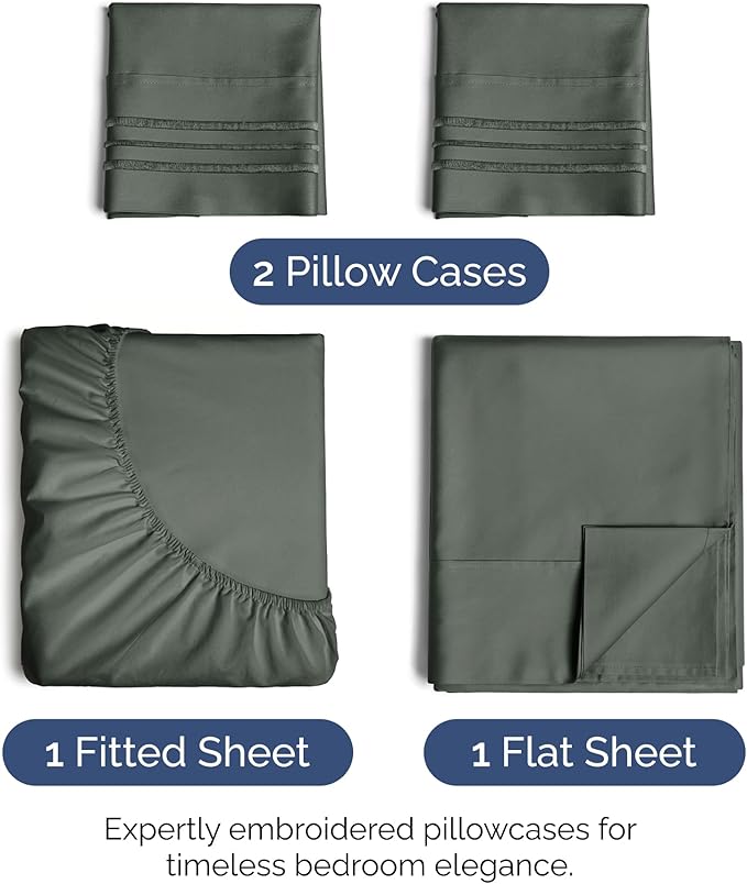 Full Size 4 Piece Sheet Set - Extra Soft, Breathable & Cooling - Hotel Luxury Durable Bed Sheets for Women & Men - Deep Pockets, Easy-Fit & Wrinkle-Free - Gunmetal Grey Oeko-Tex