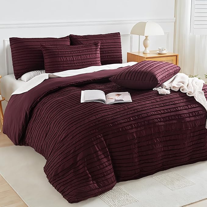 NEXHOME PRO Twin Duvet Cover, Blue 2 Pieces Boho Tufted Twin Size Duvet Cover Set, Soft and Lightweight Microfiber Comforter Cover Set for All Season (Burgundy,66 x 90)-No Comforter