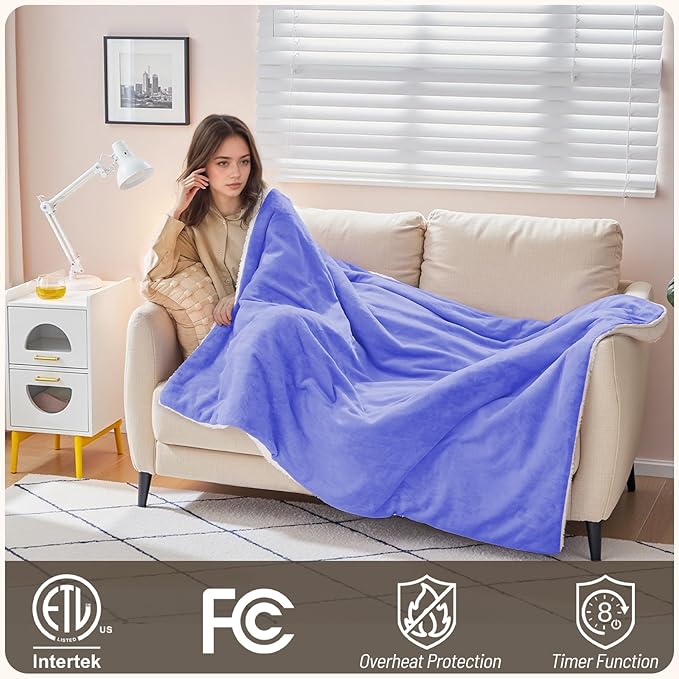 Heated Blanket 72"x84" Full Size, Dual-Sided with Soft Flannel & Sherpa Fabric, Electric Blanket with 9 Heating Levels & 2-10 Hours Auto Off, Machine Washable, Purple