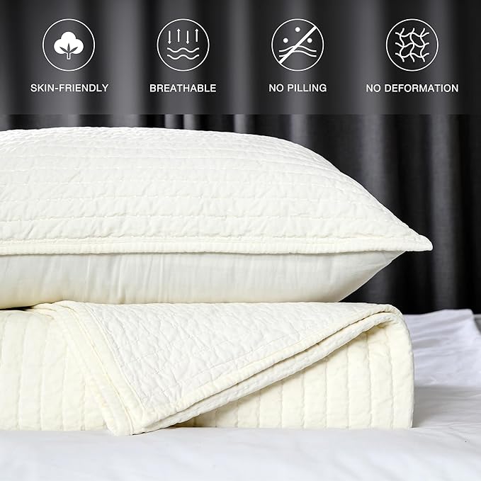 ELEGANT LIFE HOME Velvet Quilt Oversized King Reversible Royal Cotton Velvet Pic-Stitch Bedding Quilt - King Size - 108'' x 92'', Ivory