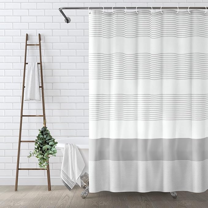 Awellife Boho Gray Shower Curtain for Bathroom Stripe Shower Curtain Boho Farmhouse Cotton Grey 72" L x 36" W