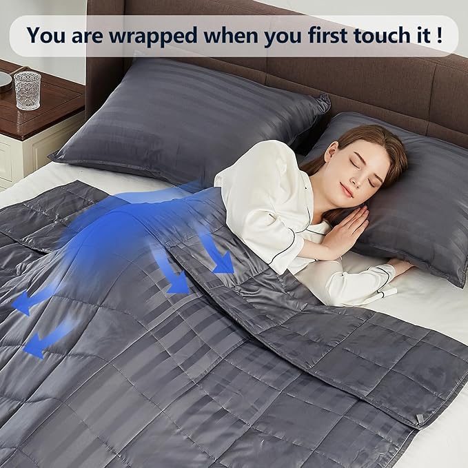 Weighted Blanket Twin Size (48"x72" 20lbs),Ultra Soft and Cozy Cooling Weighted Blanket Twin Size for Adult,Heavy Blanket with Machine Washable Soft Blanket, Stripe Grey