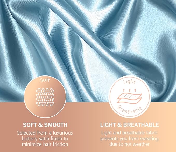 mikimini Satin Bonnet for Sleeping,Pack of 2,Green+Light Blue,Silk Bonnet for Women Long Curly Hair,Reversible Double-Layer Sleeping Hair Bonnet Extra Large Stretchy Sleep Hair Caps
