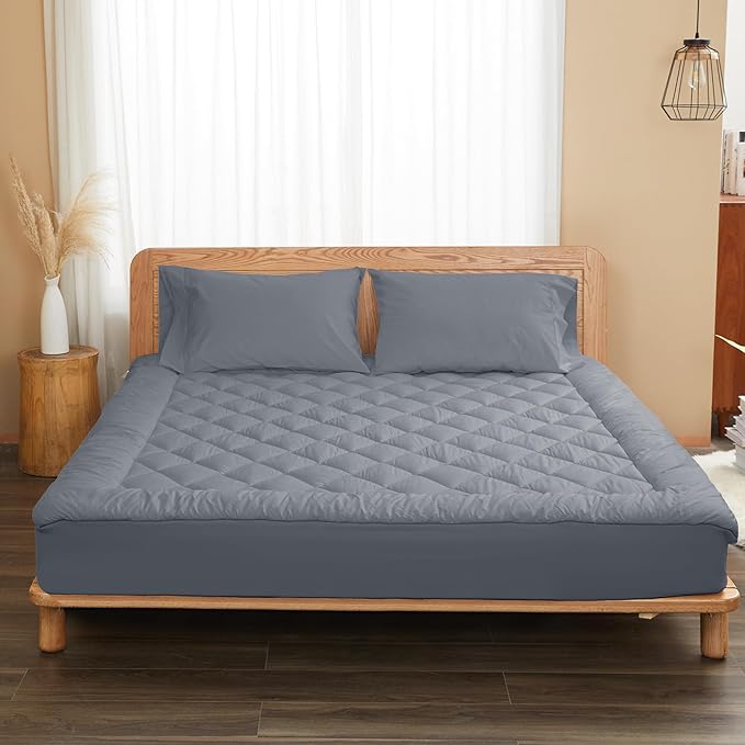 California King Size Mattress Pad Cotton Top Mattress Cover Quilted Fitted Mattress Protector with 18-22" Deep Pocket Down Alternative Fill Noiseless & Breathable (Cal King, Dark Grey)