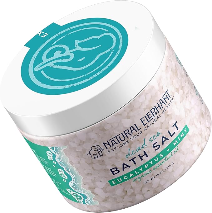 Natural Elephant Dead Sea Bath Salt Bathing and Foot Soak for Relaxing and Nourishing- 100% Pure with Essential Oil - Medium Coarse Grain (18 oz Jar, Eucalyptus Mint)