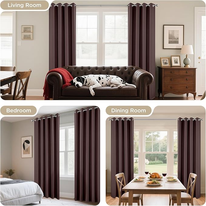 Joydeco Blackout Curtains 63 inch Length 2 Panels Set, Thermal Insulated Long Curtains & Drapes 2 Burg, Room Darkening Grommet Drapes for Bedroom Living Room Windows (W42 x L63 Inch, Chocolate)