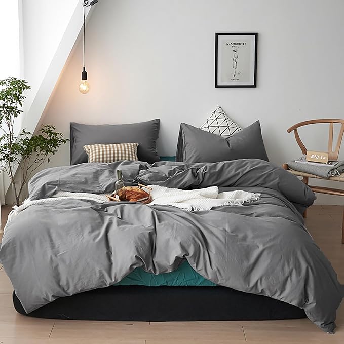 Cottonight Grey Comforter Set King Men Dark Gray Bedding Comforter Set King Size Solid 3Pcs Bed Set Modern Cozy Breathable Gray Bedding Comforter Sets for Women Men