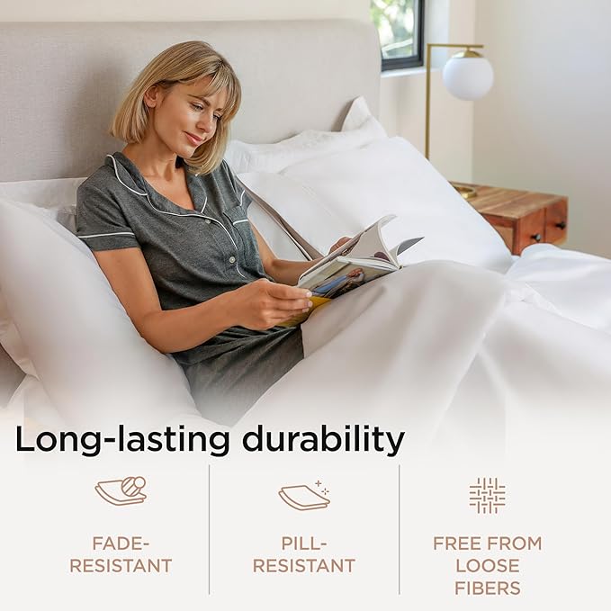 Threadmill 100% Cotton Sheets for Full Size Bed - 600 Thread Count Full Bed Sheets Set with 16” Deep Pocket - Sateen Weave 4-Piece Bedding Set with Cooling Effect, White