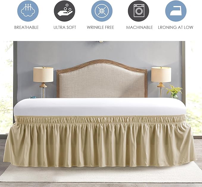 FreshCulture Full Bed Skirt, Elastic Wrap Around Bed Skirt Full Bed, Easy Fit with 15-Inch Tailored Drop, Hotel Quality Dust Ruffle for Full Size Bed, Bed Skirt Full Size (Beige)