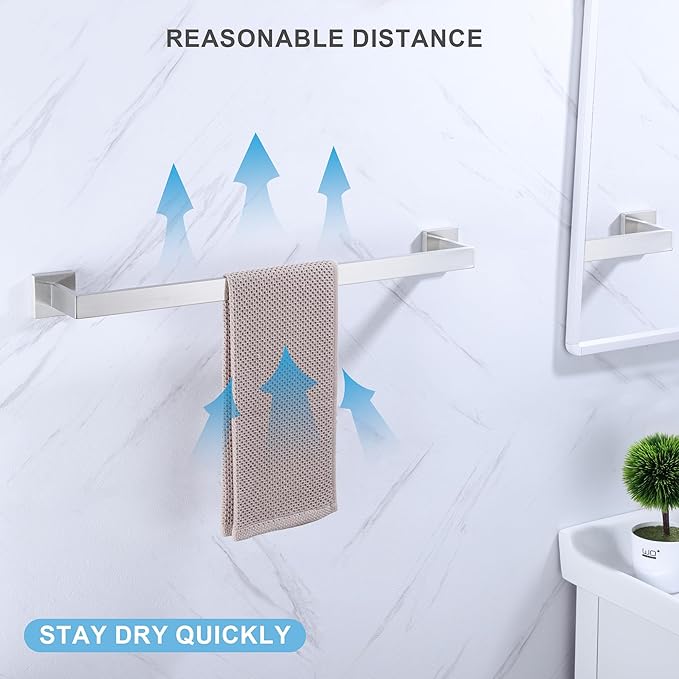 LANC 20-Inche Hand Towel Bars for Bathroom Wall Mounted 40-CM Brushed Nickel Bath Towel Racks Total-22” Towel Rods Stainless Steel Towel Rails for Toilet Towel Holder Towel Hanger, A8804BN-5P1