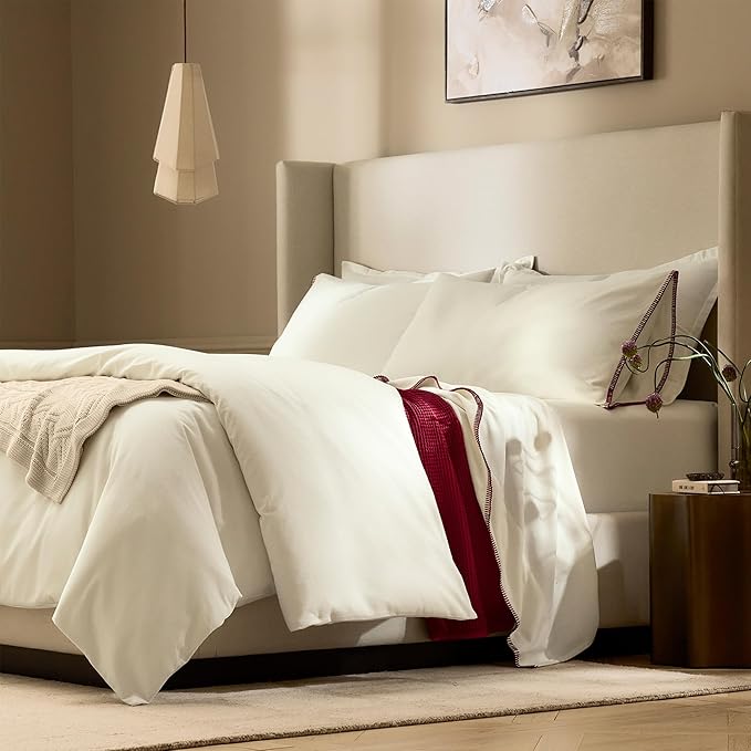 BOLL & BRANCH Flannel Duvet Set - King/Cal King, Cream - Luxury 100% Organic Cotton - 1 Duvet Cover, 2 Shams - Velvety Soft, Warm & Breathable Weave