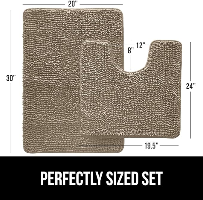 GORILLA GRIP Bathroom Rug Sets, Soft Chenille 2 Piece Area Rugs Set, Toilet Base Mat and 30x20 Carpet, Absorbent Microfiber Washable Mats Dry Quickly, Home Décor and Bath Room Accessories, Gray Beige